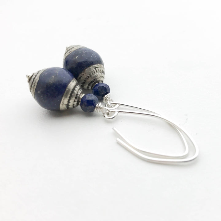 Tibetan Lapis and Sterling Silver Earrings - SunlightSilver