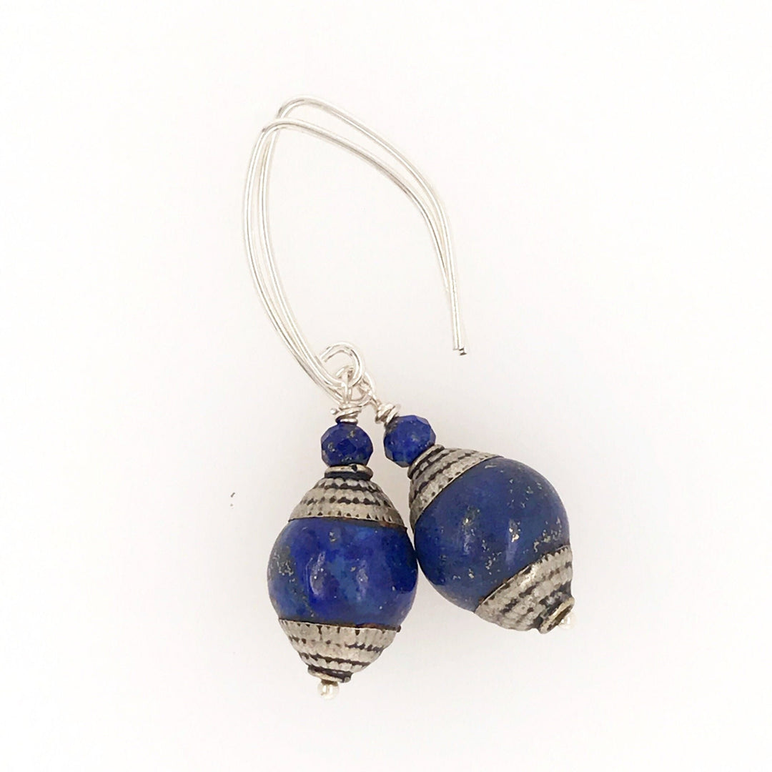 Tibetan Lapis and Sterling Silver Earrings - SunlightSilver