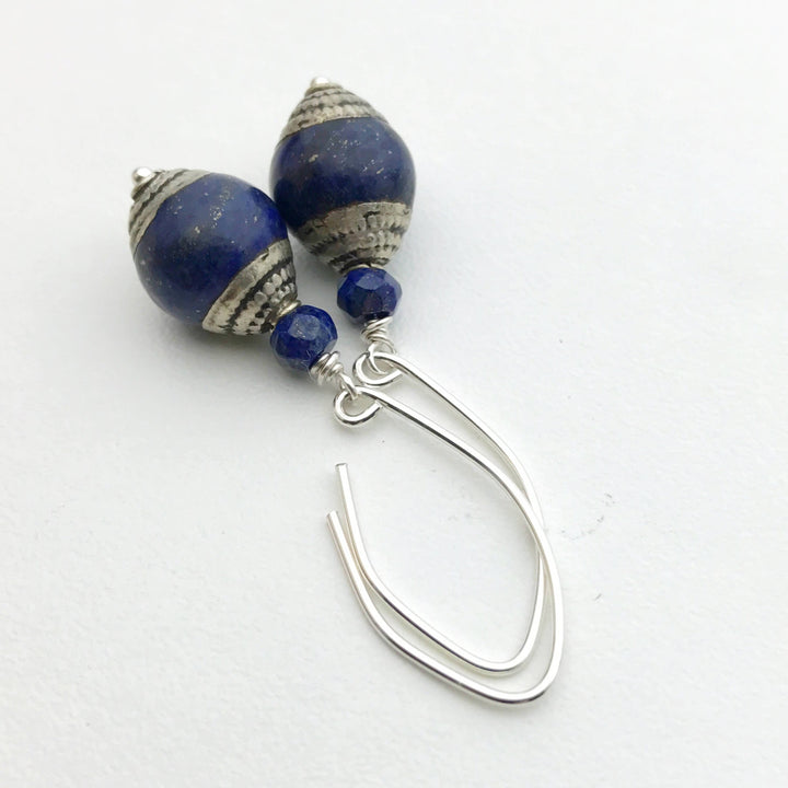 Tibetan Lapis and Sterling Silver Earrings - SunlightSilver