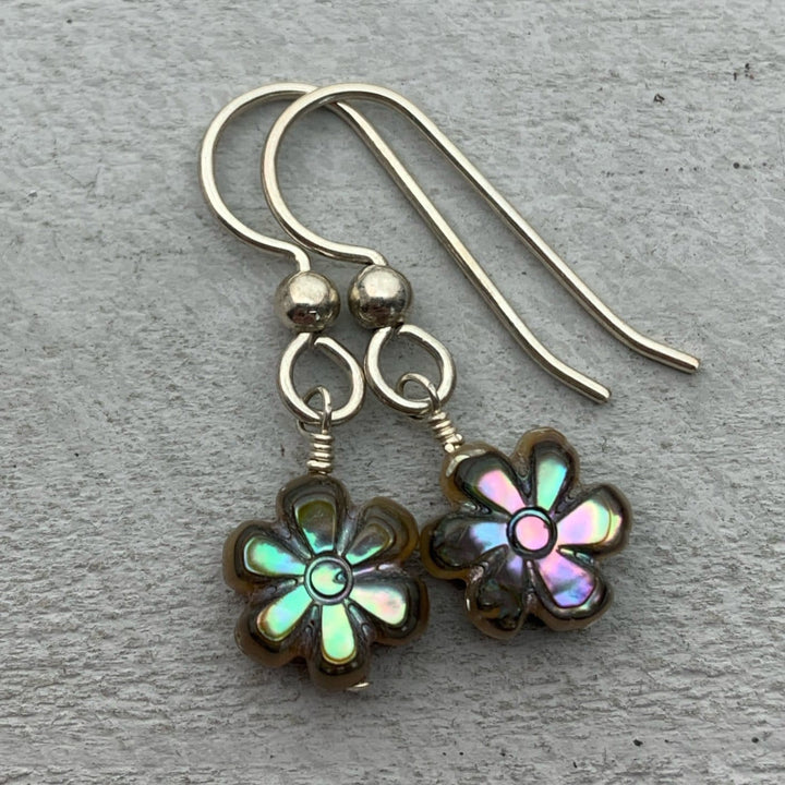 Paua Abalone Shell Flower Earrings. Solid 925 Sterling Silver - SunlightSilver