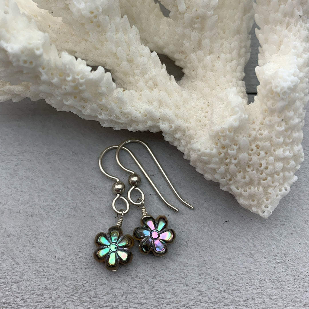 Paua Abalone Shell Flower Earrings. Solid 925 Sterling Silver - SunlightSilver