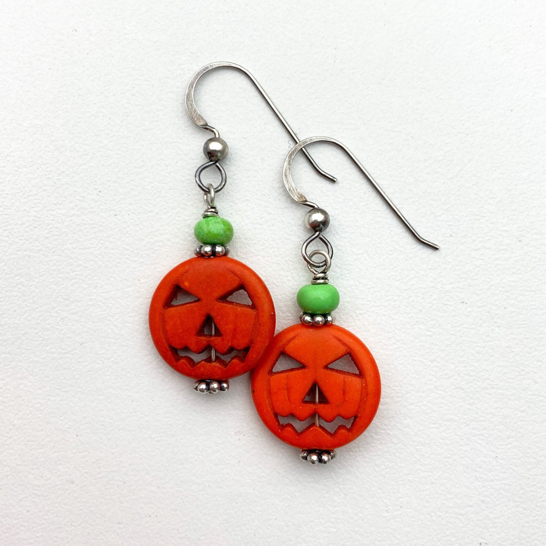 Halloween Earrings. Skull Earrings or Pumpkin Earrings. Jack-o-Lantern Earrings. Made with sold 925 Sterling Silver. Skull Jewelry - SunlightSilver