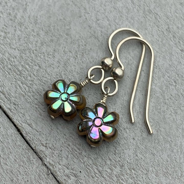 Paua Abalone Shell Flower Earrings. Solid 925 Sterling Silver - SunlightSilver