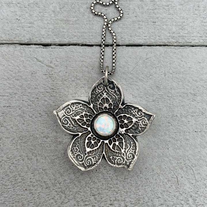 Opal and Sterling Silver Flower Necklace - SunlightSilver