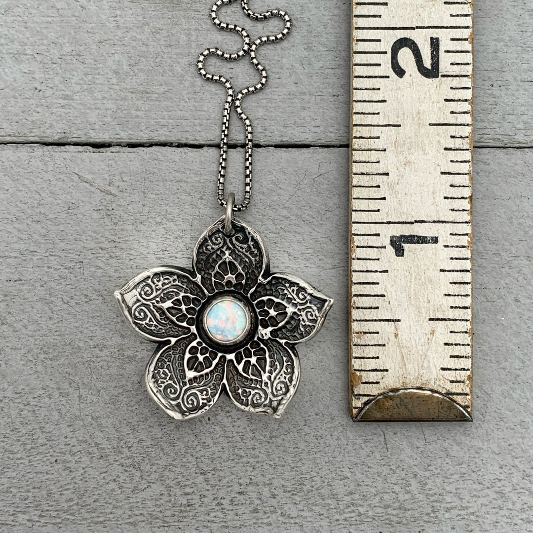 Opal and Sterling Silver Flower Necklace - SunlightSilver