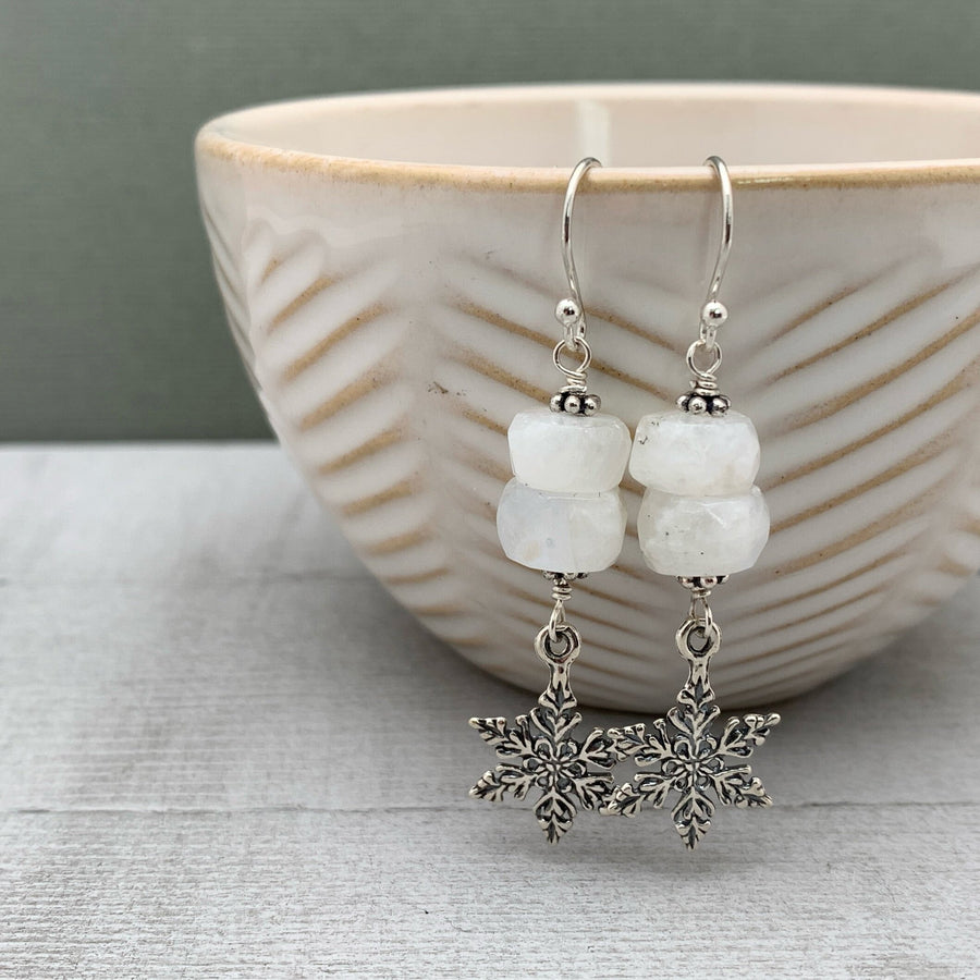 Moonstone Snowflake Earrings - SunlightSilver
