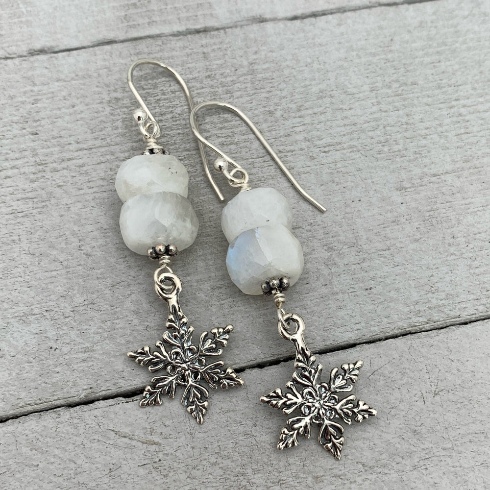 Moonstone Snowflake Earrings - SunlightSilver