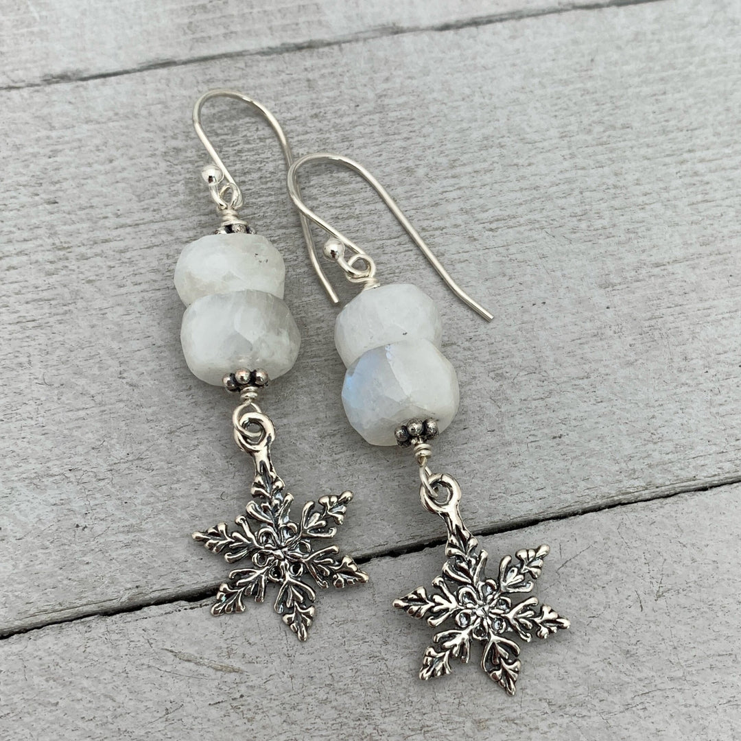 Moonstone Snowflake Earrings - SunlightSilver