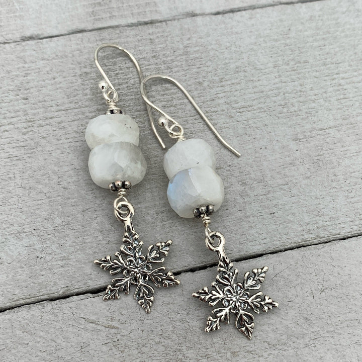 Moonstone Snowflake Earrings - SunlightSilver