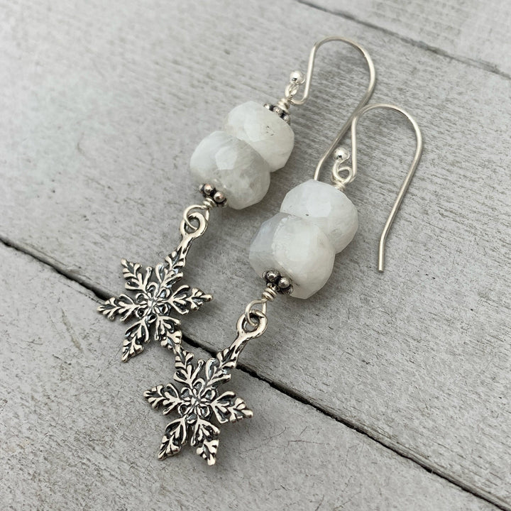 Moonstone Snowflake Earrings - SunlightSilver