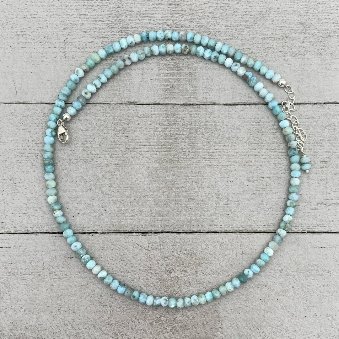 Faceted Beaded Larimar and Sterling Silver Silver Necklace - SunlightSilver