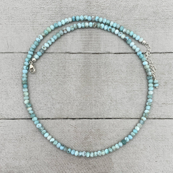 Faceted Beaded Larimar and Sterling Silver Silver Necklace - SunlightSilver