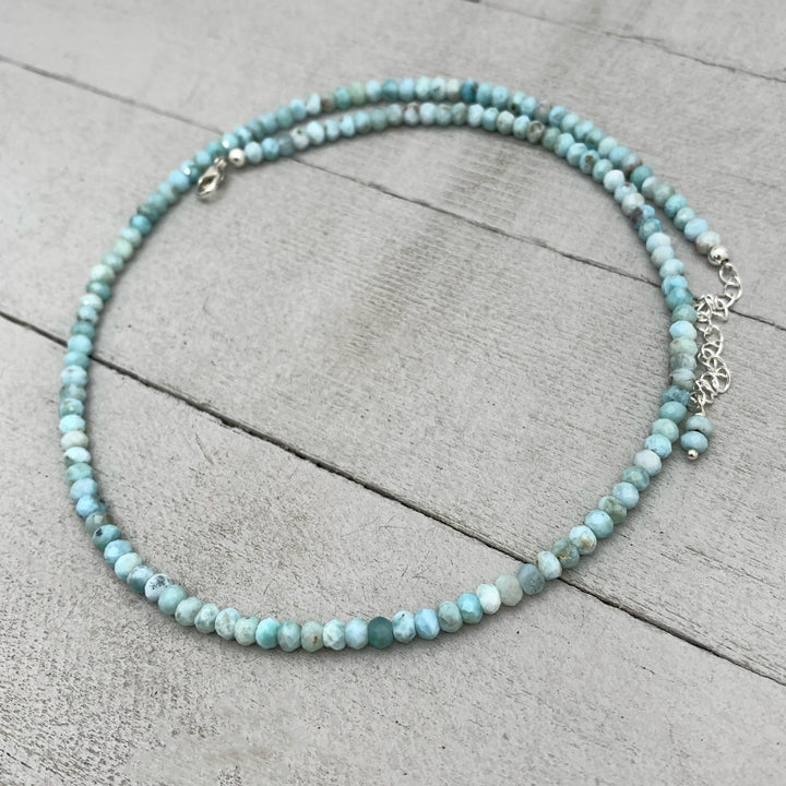 Faceted Beaded Larimar and Sterling Silver Silver Necklace - SunlightSilver