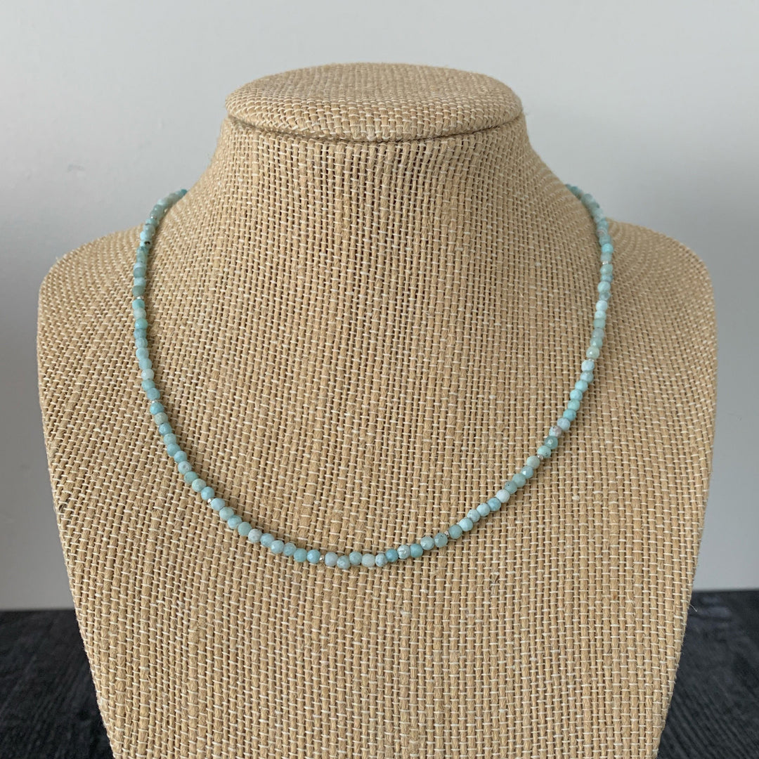 Faceted Beaded Larimar and Sterling Silver Silver Necklace - SunlightSilver