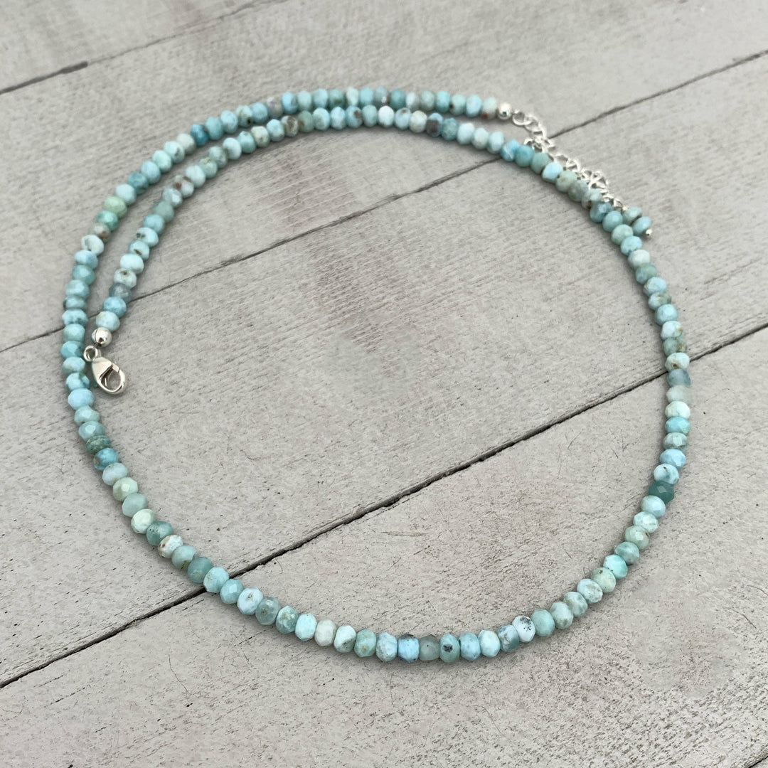 Faceted Beaded Larimar and Sterling Silver Silver Necklace - SunlightSilver