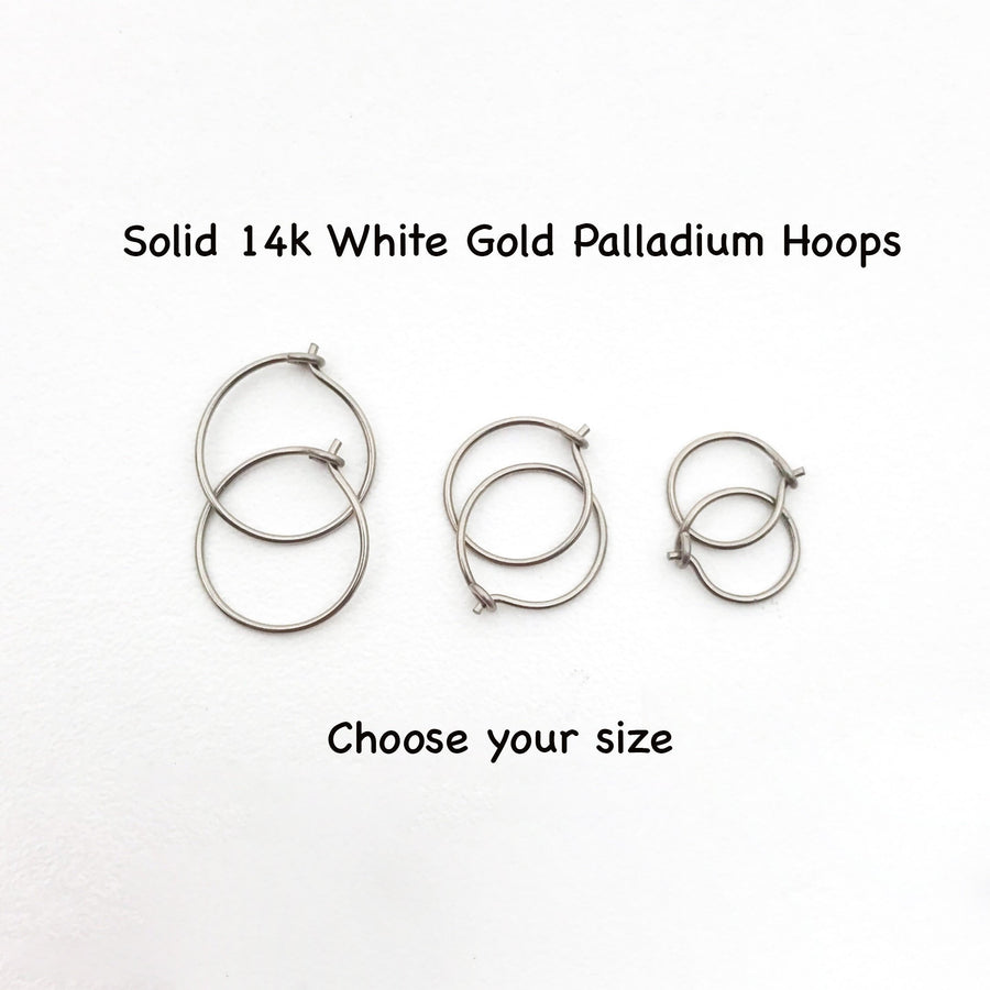 Thin Solid 14k White Gold Palladium Hoops - SunlightSilver