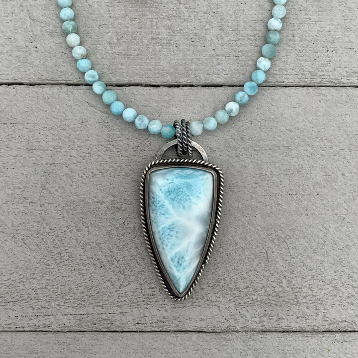 Faceted Beaded Larimar and Sterling Silver Silver Necklace - SunlightSilver