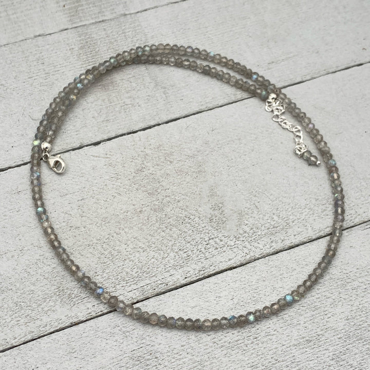 Faceted Glowing Labradorite and Sterling Silver Beaded Necklace - SunlightSilver