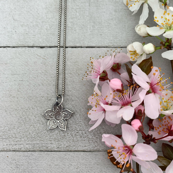 Small Sterling Silver Flower Charm Necklace. Solid 925 Sterling Silver - SunlightSilver