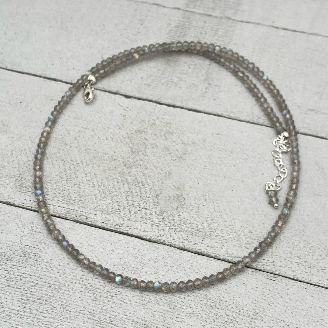 Faceted Glowing Labradorite and Sterling Silver Beaded Necklace - SunlightSilver