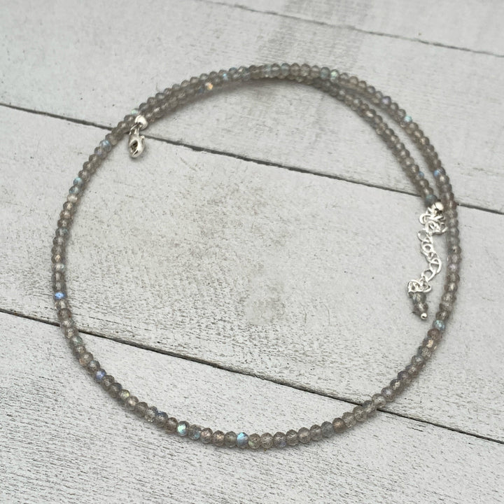 Faceted Glowing Labradorite and Sterling Silver Beaded Necklace - SunlightSilver