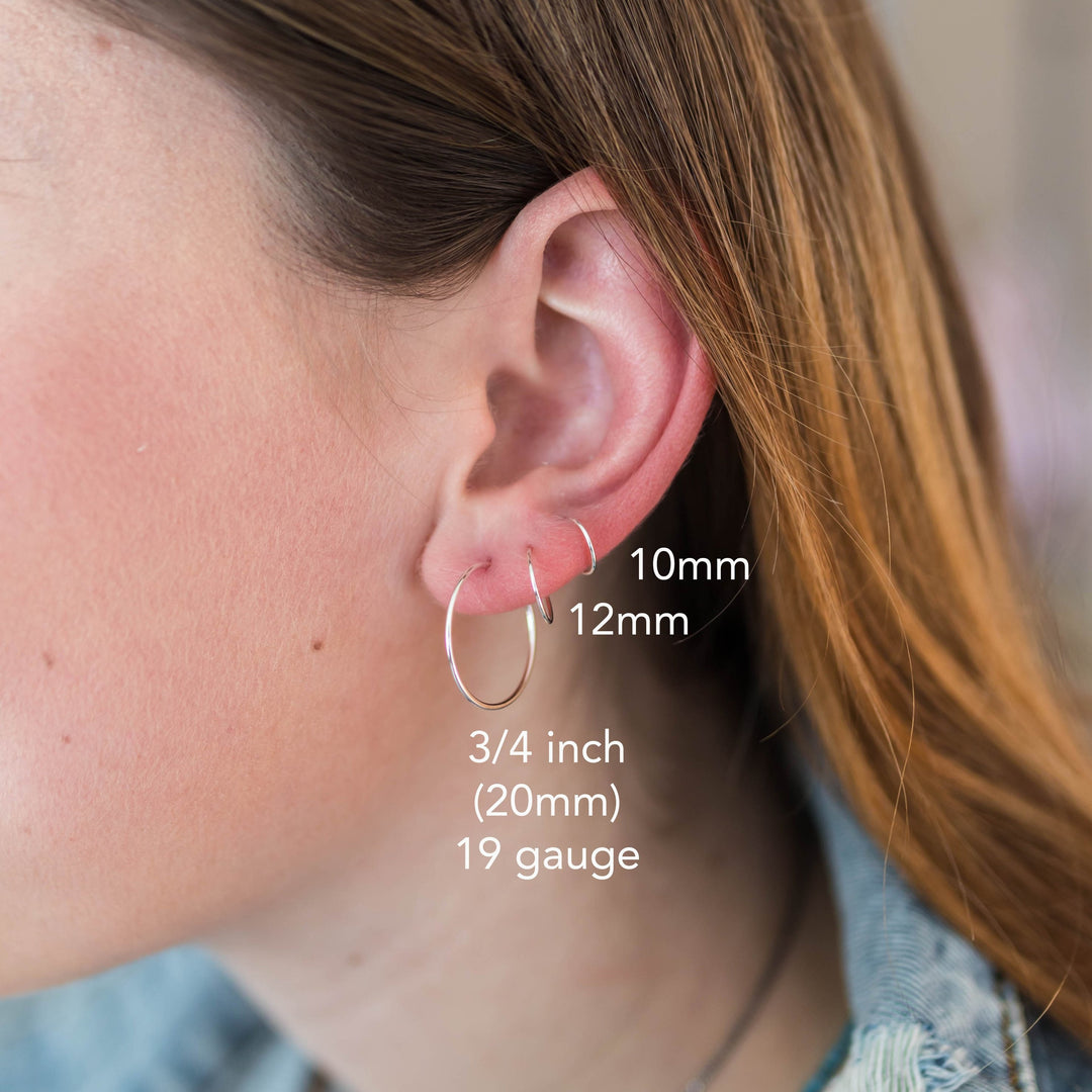 Dainty 925 Sterling Silver Hoop Earrings | Classic Minimalist Handmade Hoops, Multiple Sizes | Hypoallergenic - Perfect for Sensitive Ears - SunlightSilver