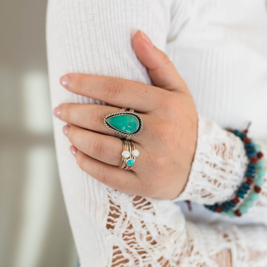 White Water Turquoise Solid 925 Sterling Silver Ring. Size 5 - 8 US - SunlightSilver