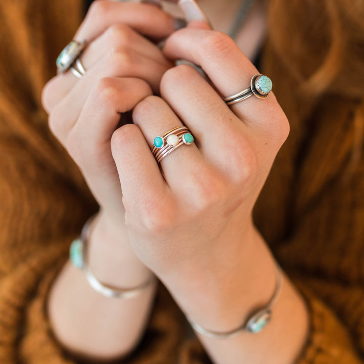 White Water Turquoise Solid 925 Sterling Silver Ring. Size 5 - 8 US - SunlightSilver