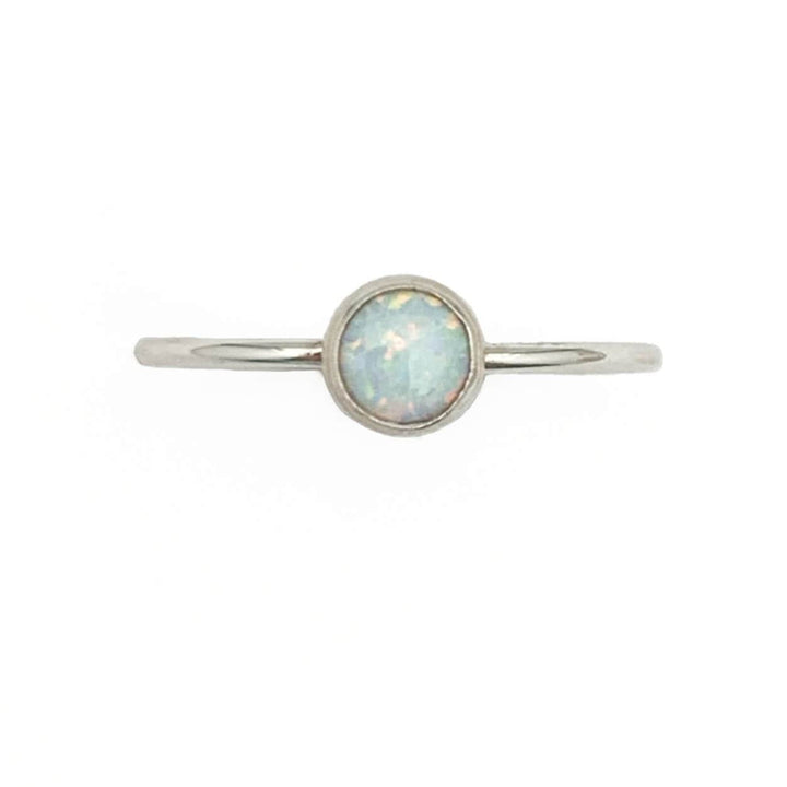 Opal Stacking Ring. Solid 925 Sterling Silver with Simulated Lab Opal. Size 4.5 - 8 US. Thin band. Stackable - SunlightSilver