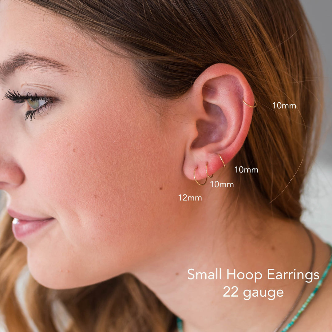 Little Rose Gold Hoops | 14K Rose Huggie Tiny Sleeper Earrings | 24/7 Hypoallergenic - SunlightSilver