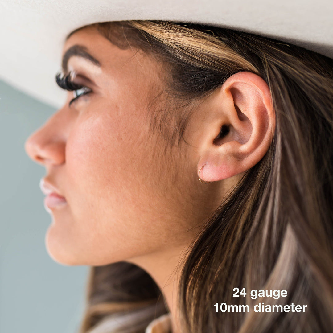 14k Solid Gold Hoops | 18k Solid Gold Hoops | Thin YELLOW Gold Small Hoop Earrings - SunlightSilver