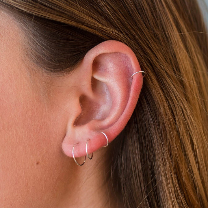 Thin Solid 14k White Gold Palladium Hoops - SunlightSilver