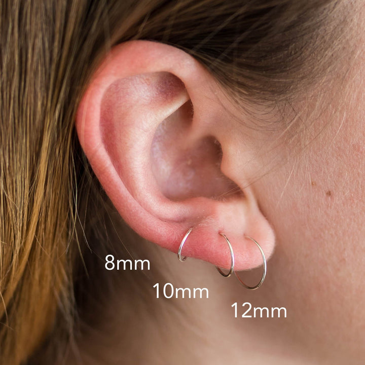 Solid 14k White Gold Hoop Earrings - Thin, Small Palladium Hoops - SunlightSilver