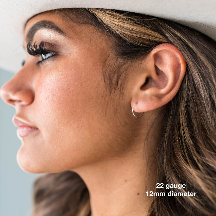 Solid 14k White Gold Hoop Earrings - Thin, Small Palladium Hoops - SunlightSilver