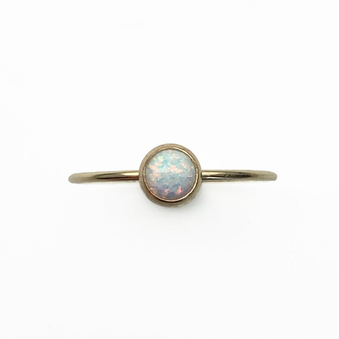 Opal 14k Yellow Gold Fill Stacking Ring. Simulated Lab White Opal Size 5 - 8 US. - SunlightSilver