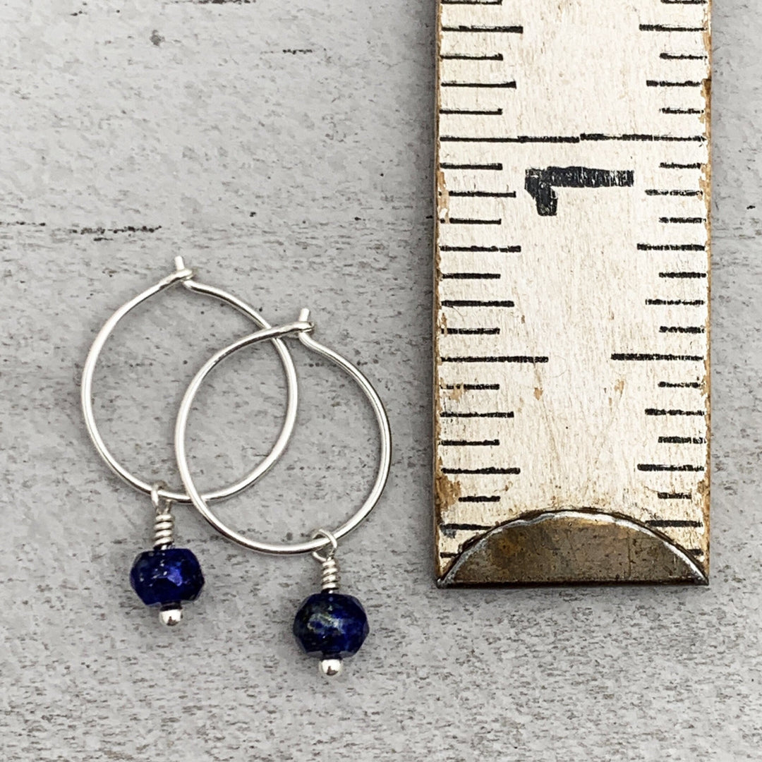 Lapis Charm Hoop Earrings Available in Solid 925 Sterling Silver, 14k Yellow or Rose Gold Fill - SunlightSilver