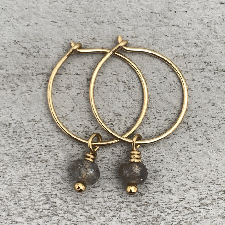 Labradorite Earrings | Sterling Silver, Yellow or Rose Gold | Small Charm Minimalist Jewelry - SunlightSilver