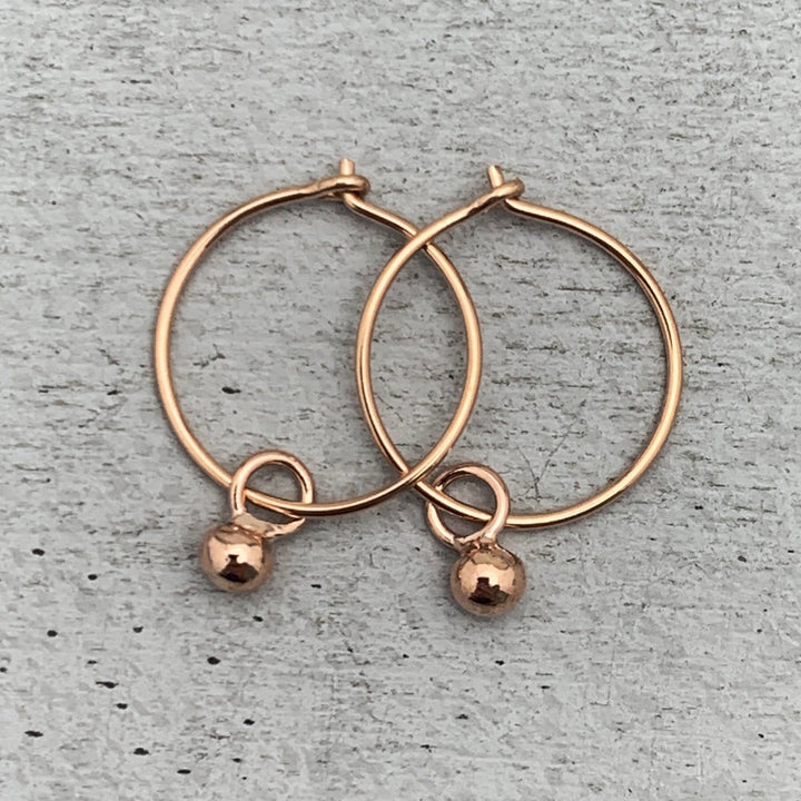 Ball Charm Hoop Earrings Available in Solid 925 Sterling Silver, 14k Yellow or Rose Gold Fill - SunlightSilver