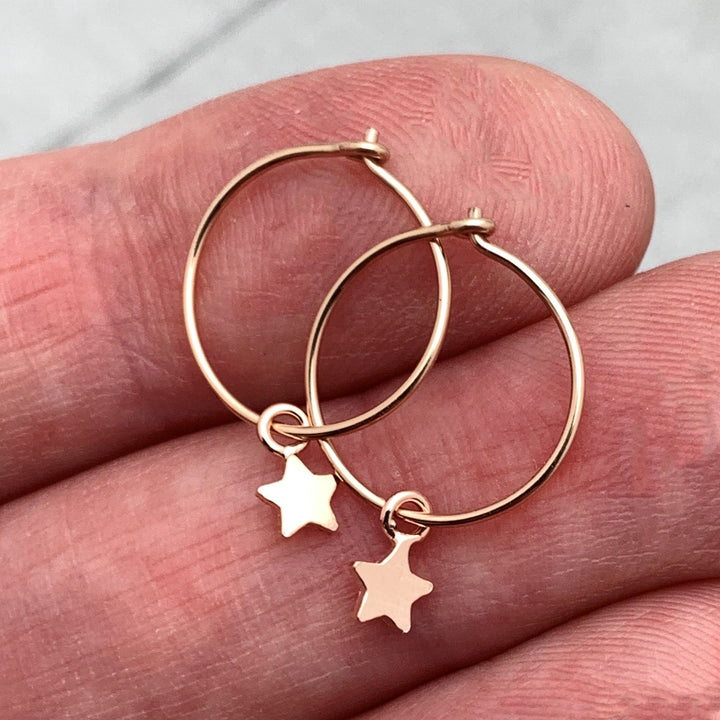 Star Charm Hoop Earrings Available in Solid 925 Sterling Silver, 14k Yellow or Rose Gold Fill - SunlightSilver