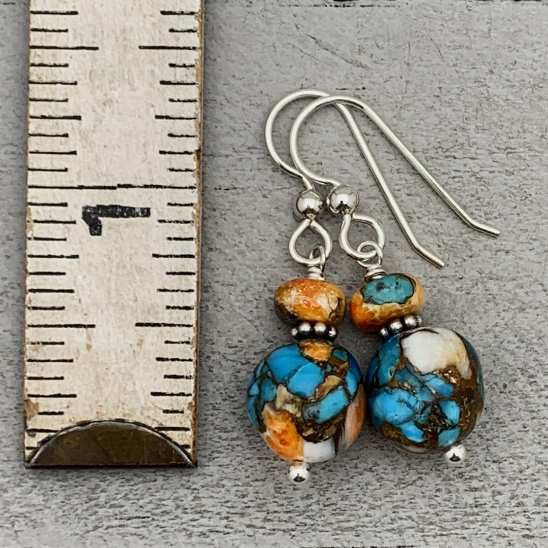 Spiny Oyster Shell, Kingman Turquoise and Sterling Silver Earrings - SunlightSilver