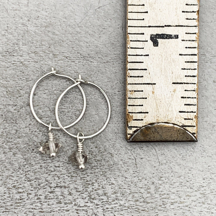 Herkimer Diamond Charm Hoop Earrings Available in Solid 925 Sterling Silver, 14k Yellow or Rose Gold Fill - SunlightSilver