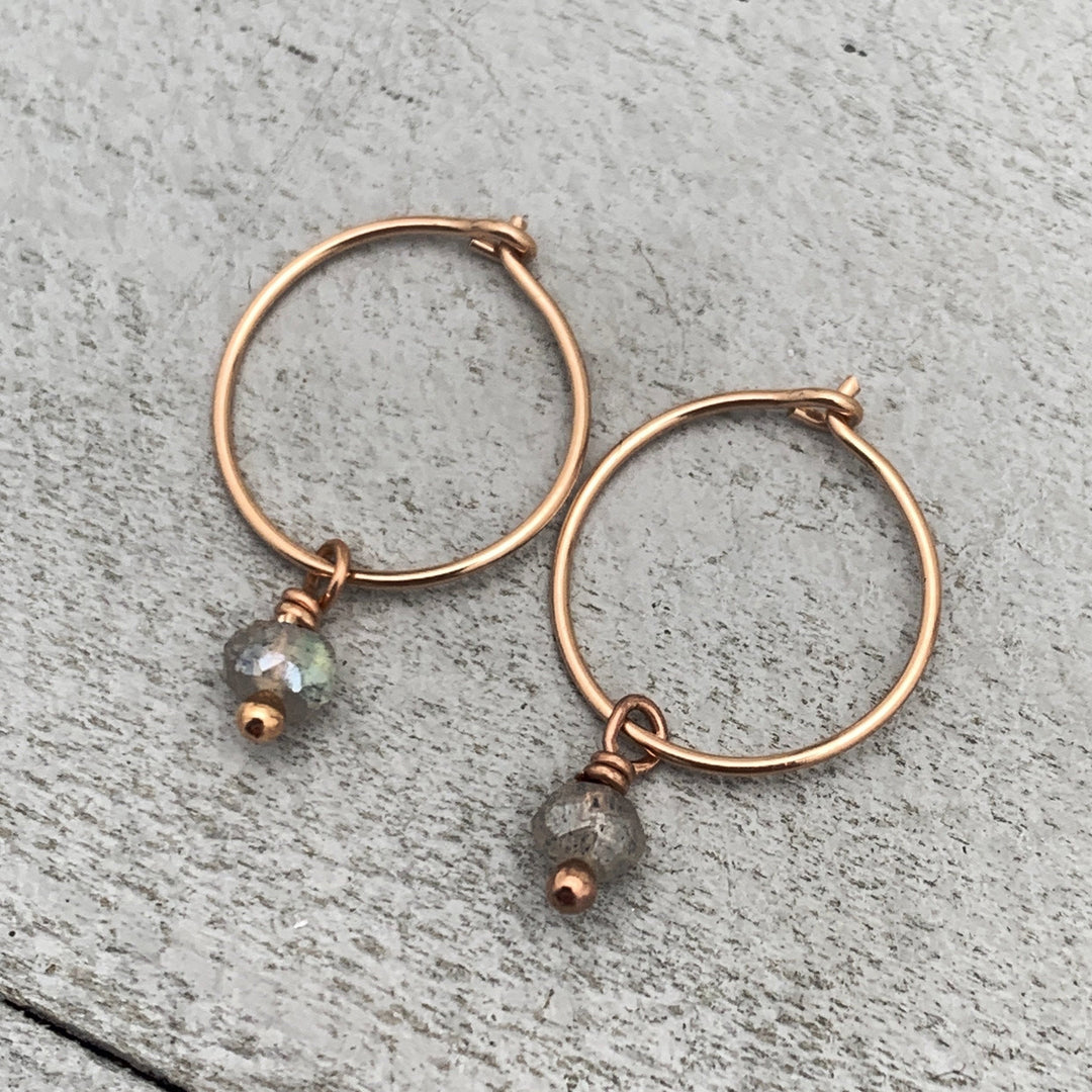 Labradorite Earrings | Sterling Silver, Yellow or Rose Gold | Small Charm Minimalist Jewelry - SunlightSilver