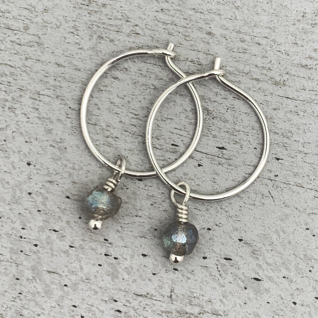 Labradorite Earrings | Sterling Silver, Yellow or Rose Gold | Small Charm Minimalist Jewelry - SunlightSilver