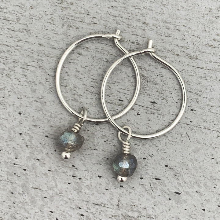 Labradorite Earrings | Sterling Silver, Yellow or Rose Gold | Small Charm Minimalist Jewelry - SunlightSilver