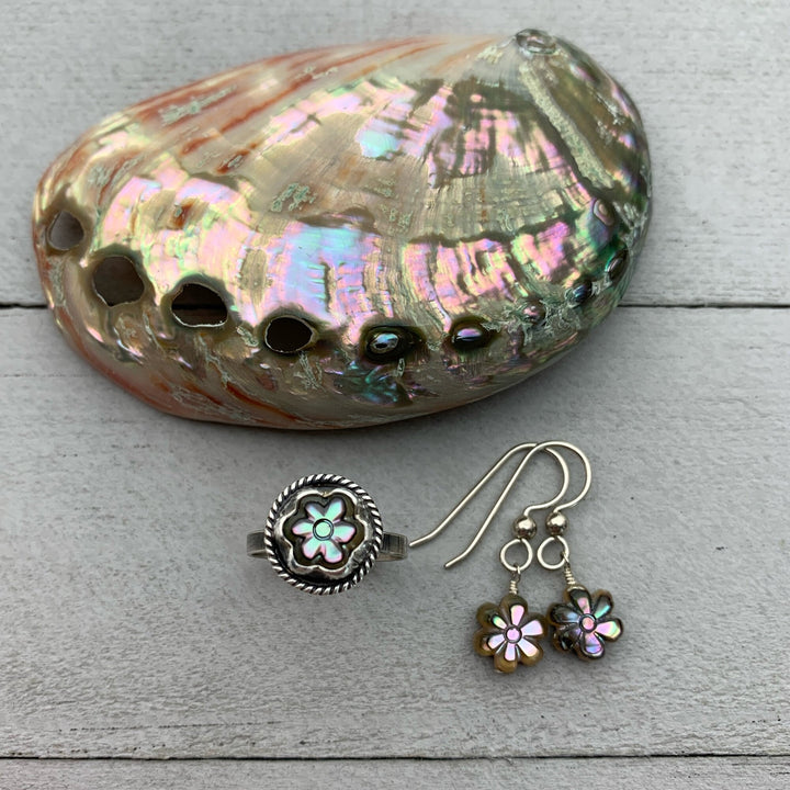 Paua Abalone Shell Flower Earrings. Solid 925 Sterling Silver - SunlightSilver