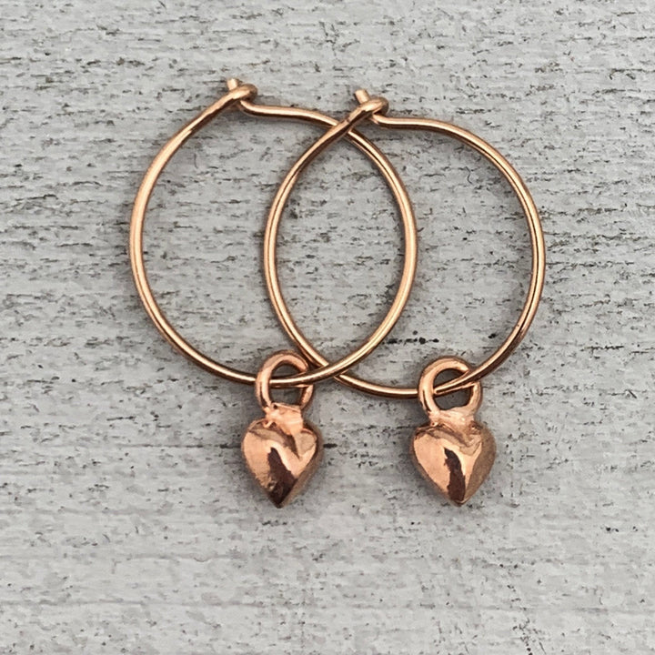 Heart Charm Hoop Earrings Available in Solid 925 Sterling Silver, 14k Yellow or Rose Gold Fill - SunlightSilver