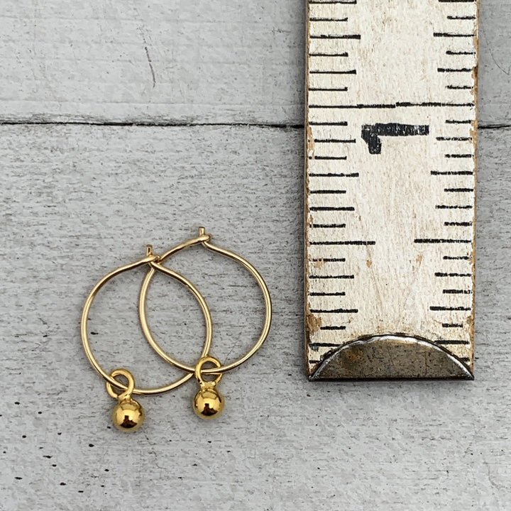 Ball Charm Hoop Earrings Available in Solid 925 Sterling Silver, 14k Yellow or Rose Gold Fill - SunlightSilver