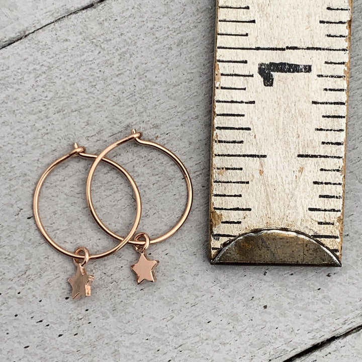 Star Charm Hoop Earrings Available in Solid 925 Sterling Silver, 14k Yellow or Rose Gold Fill - SunlightSilver