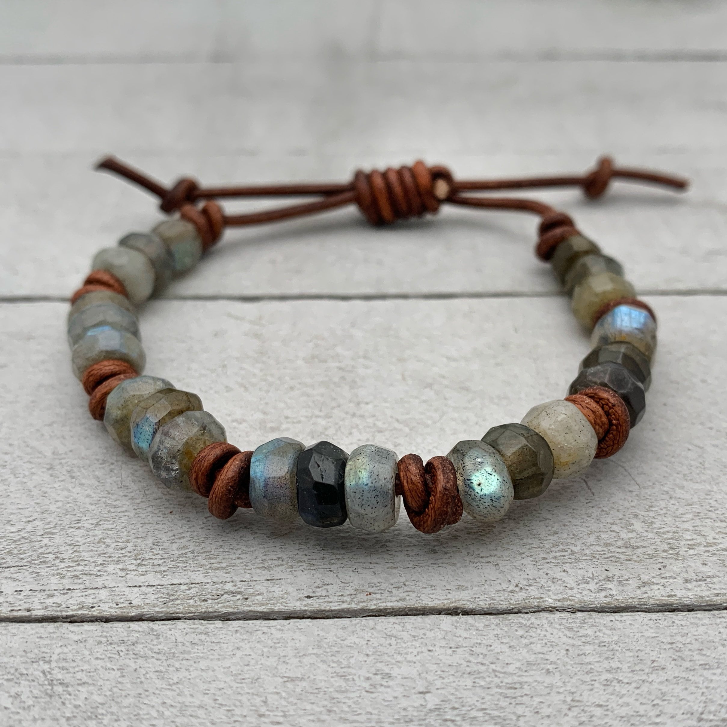 Faceted Gemstone hot and Leather bracelet