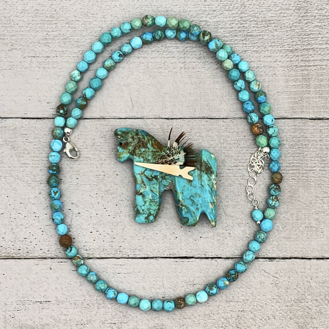 Faceted Turquoise and Sterling Silver Beaded Necklace. Small 4mm beads - SunlightSilver